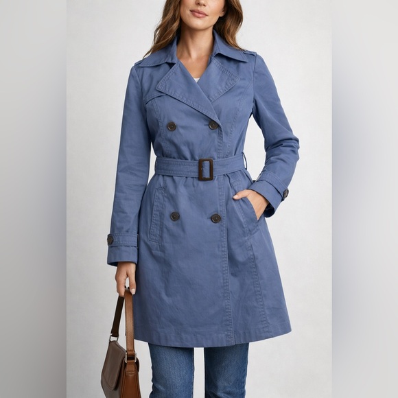 Esprit Jackets & Blazers - Esprit Blue Trench Coat Womens US 10 Belted Double Breasted Cotton